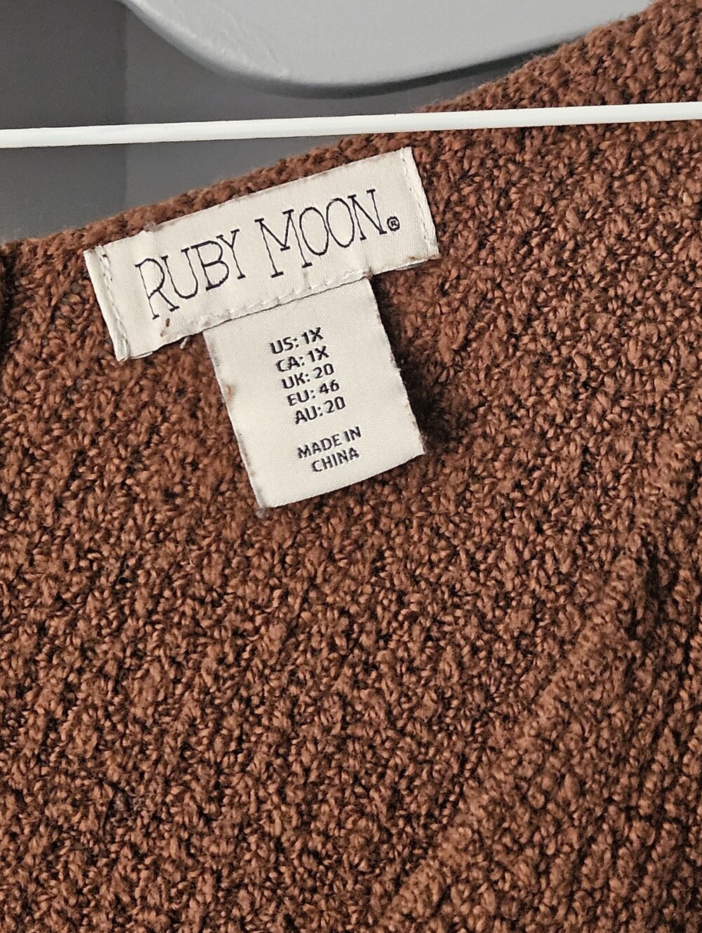 ruby moon Rust-Brown V-Neck Knit Sweater, Size 1X - Picture 2 of 5